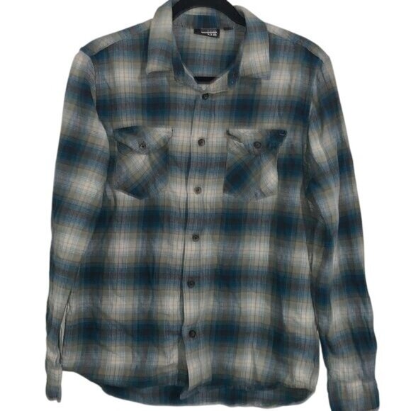 Vans Mens S Blue/Beige Plaid Button-Up Long-Sleeve Shirt - Picture 1 of 9